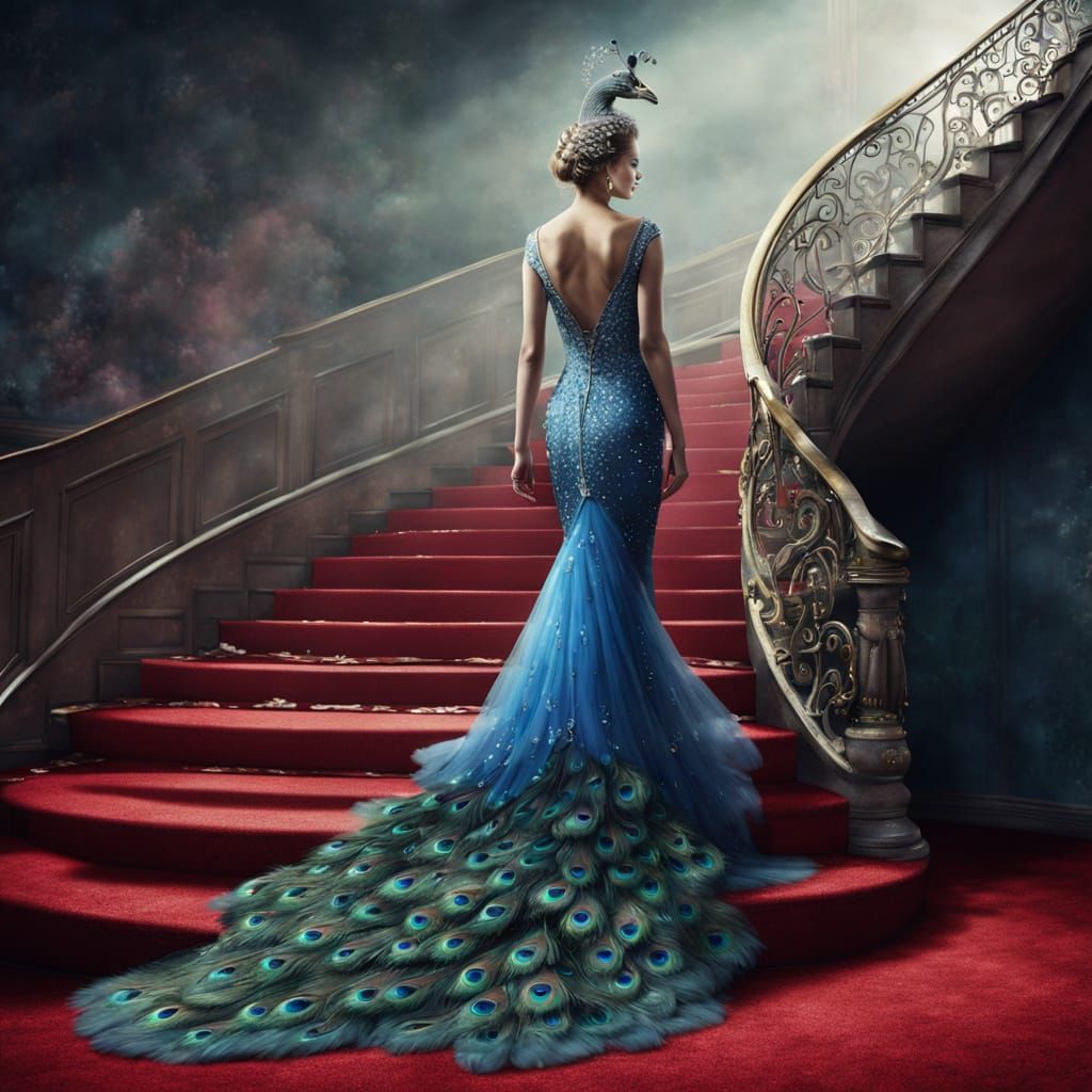 Cinderella Peacock in Elegant Night Gown on Red Carpet