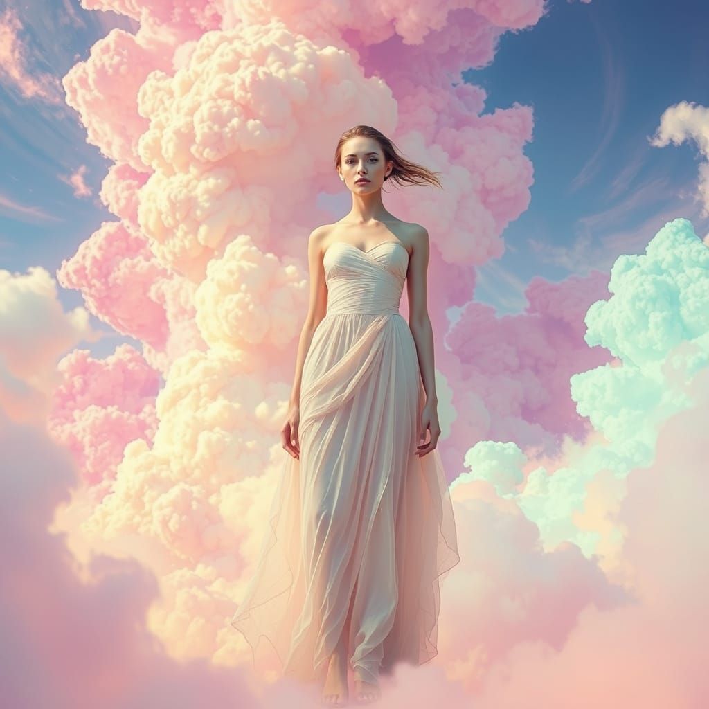 Androgynous Figure in Vibrant Surrealist Dreamscape