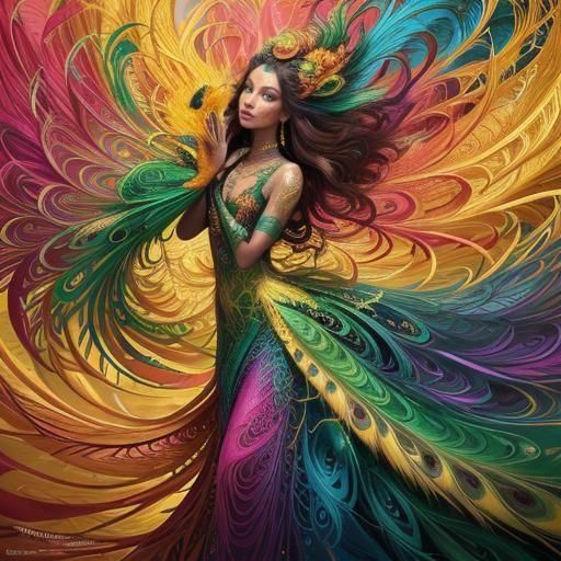 Dragon Peacock Woman in Abstract Expressionism