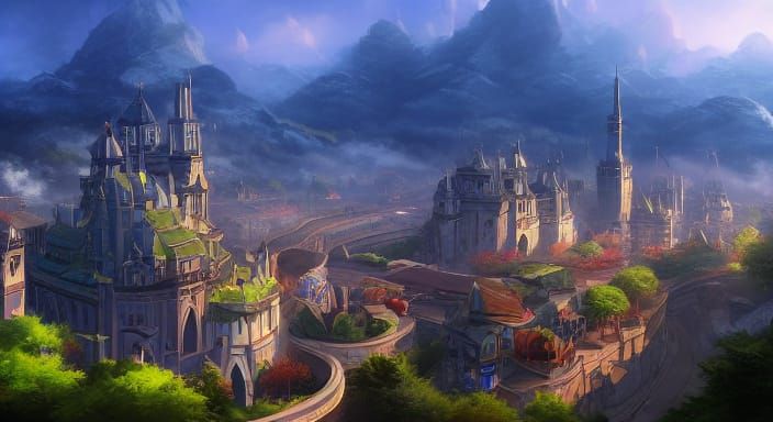 Vibrant Fantasy Landscape with Deep Colors and Intricate Det...