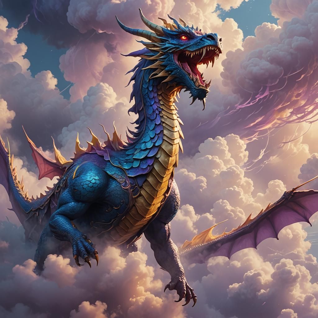 Majestic Cloud Dragon Soaring in Misty Sky