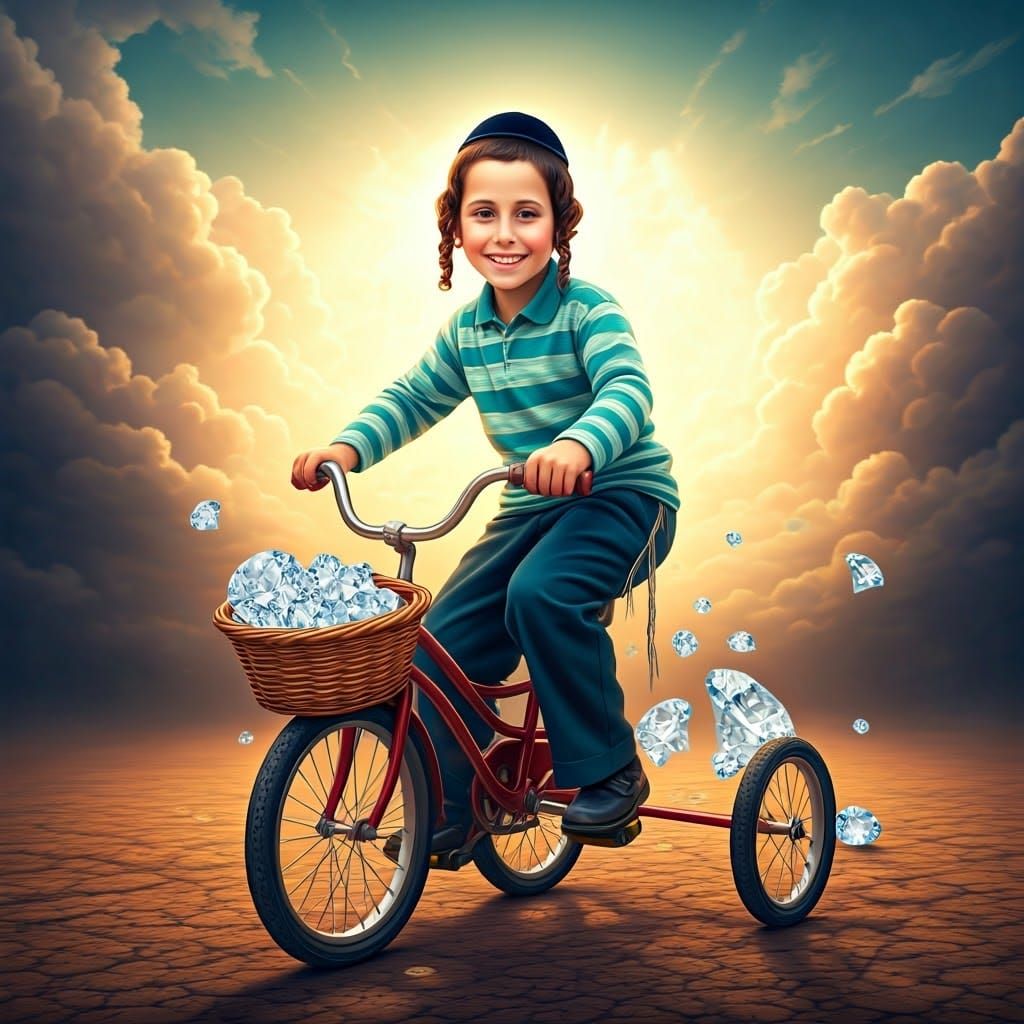 Haredi Boy Rides Bicycle Through Sparkling Diamonds