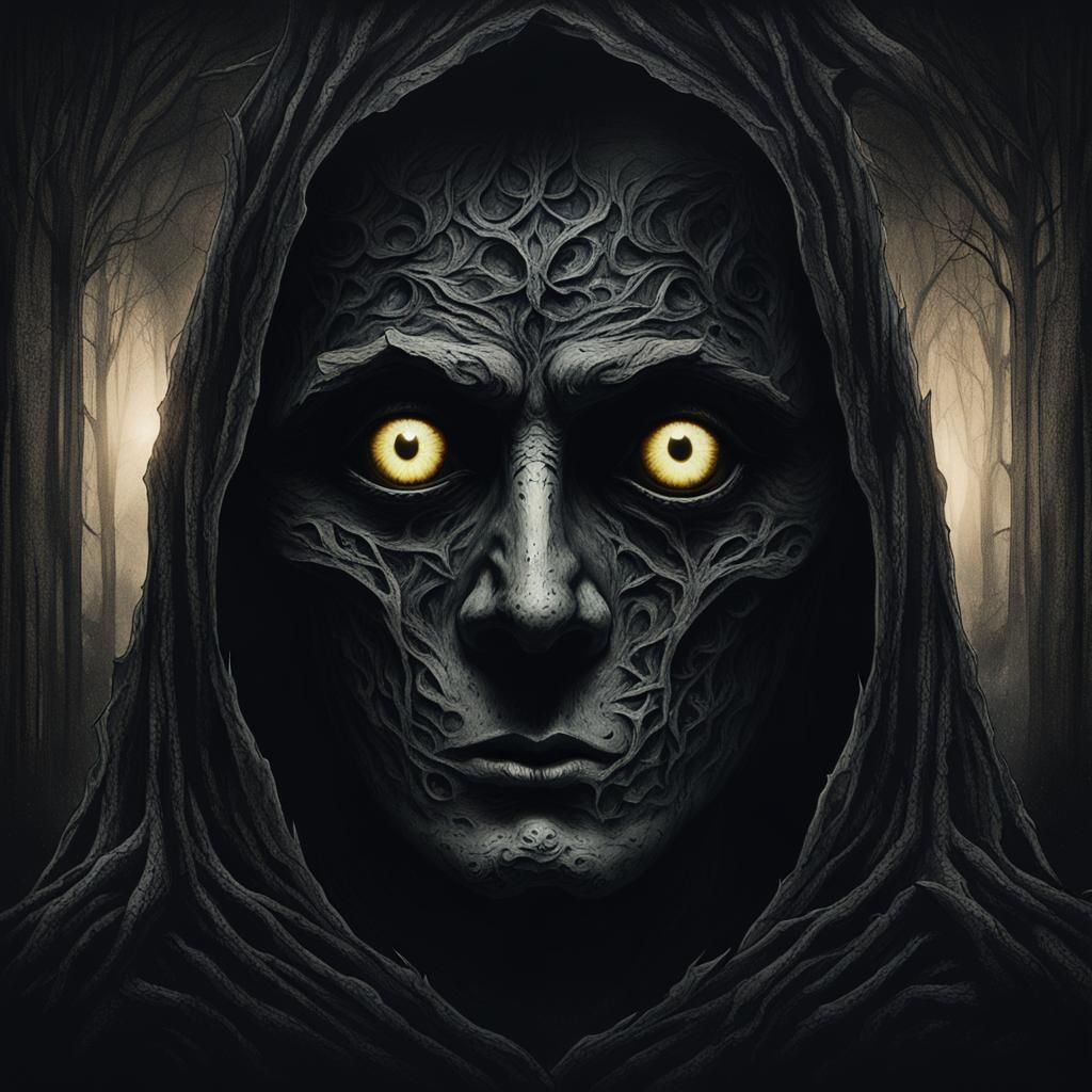Dark Gothic Horror Face with Glowing Eyes