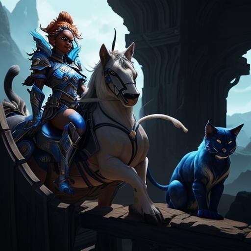 Warrior Women Ride Mythical Cats in Electric Armor