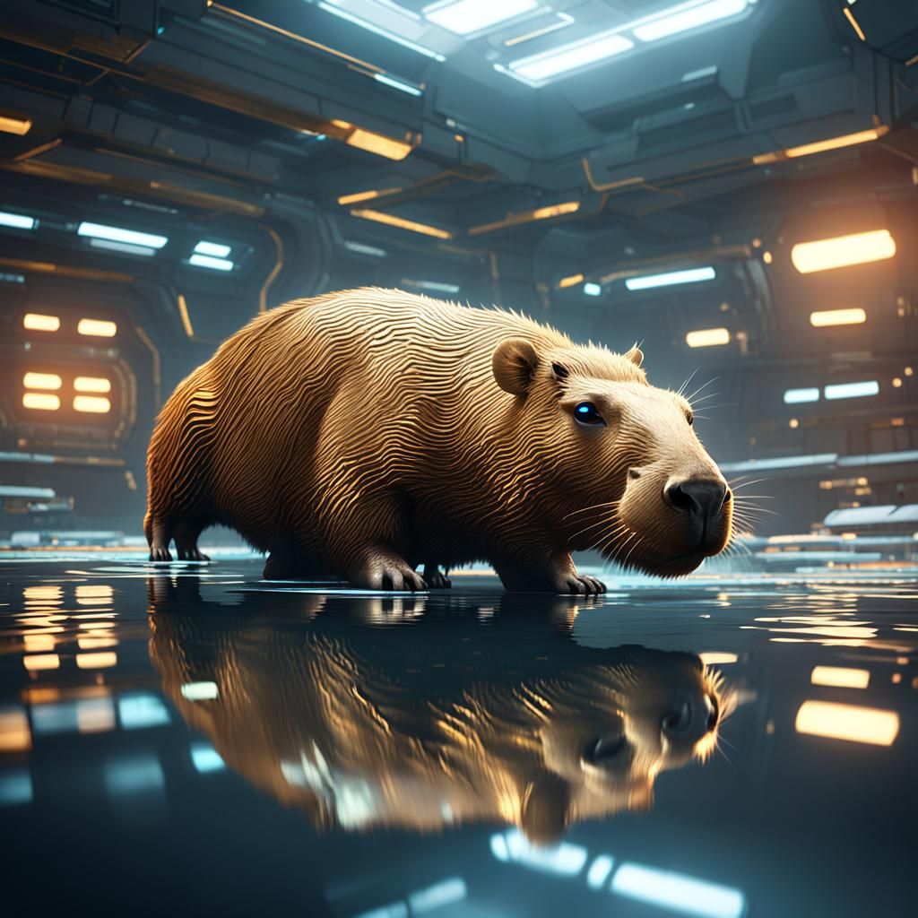 Futuristic Capybara in Sci-Fi Metallic Environment