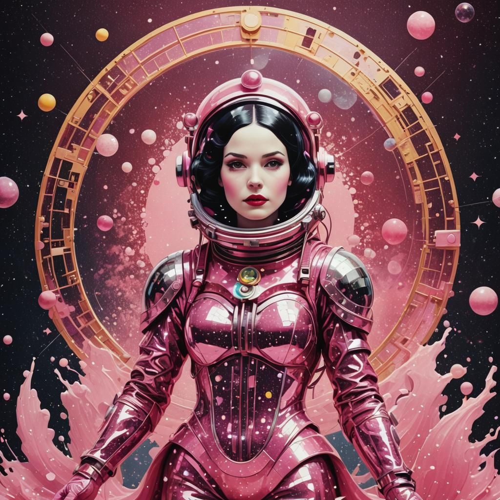 Snow White Space Mermaid Cosmonaut in Pop Art