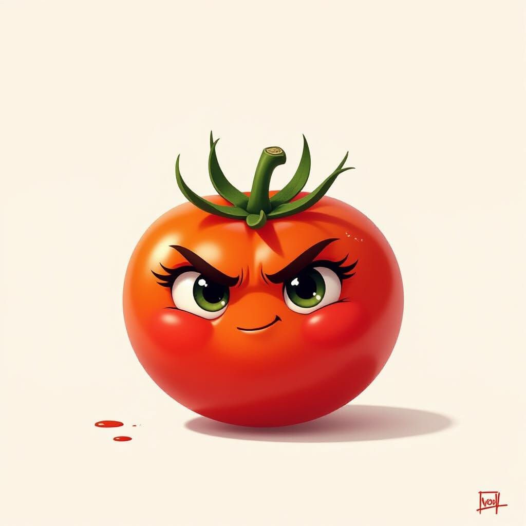 Cheeky Tomato with Glossy Skin: A Digital Painting