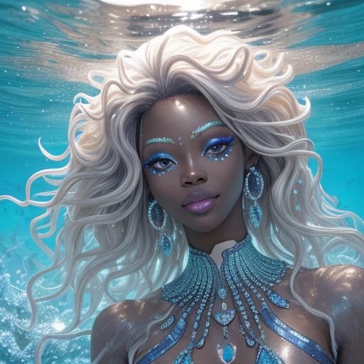 African American Mermaid in Underwater Fantasy