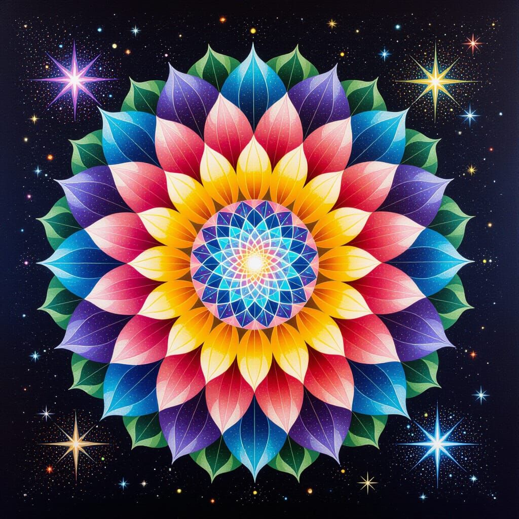 Cosmic Dahlia Astral Illustration in Mixed Media