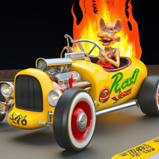Rat Fink Hot Rod Art in 1960s Style