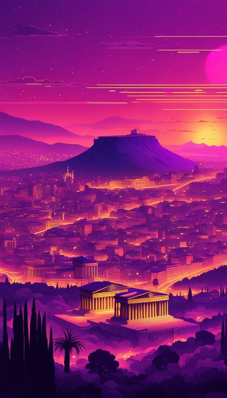 Athens in 3rd Century BC: Synthwave Neon Retro