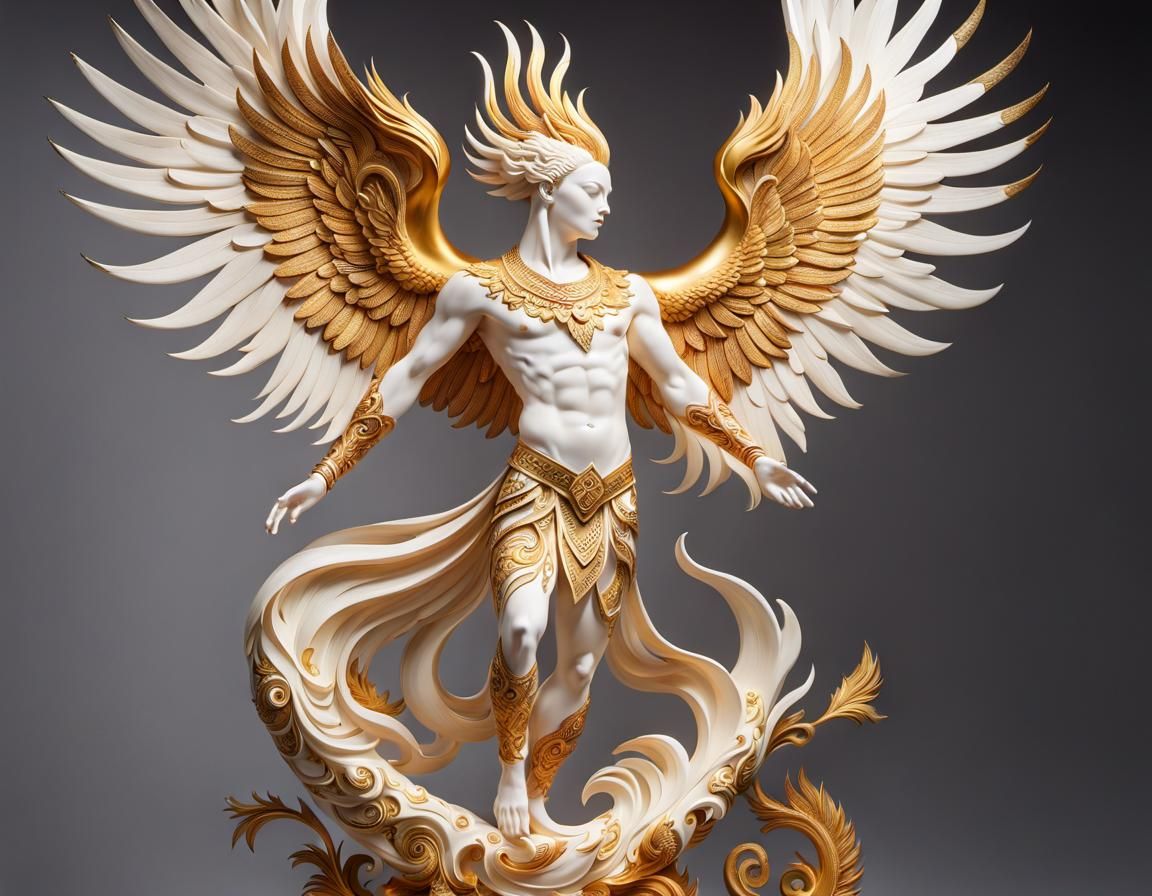 Ivory Sculpture: Person Merging with Phoenix