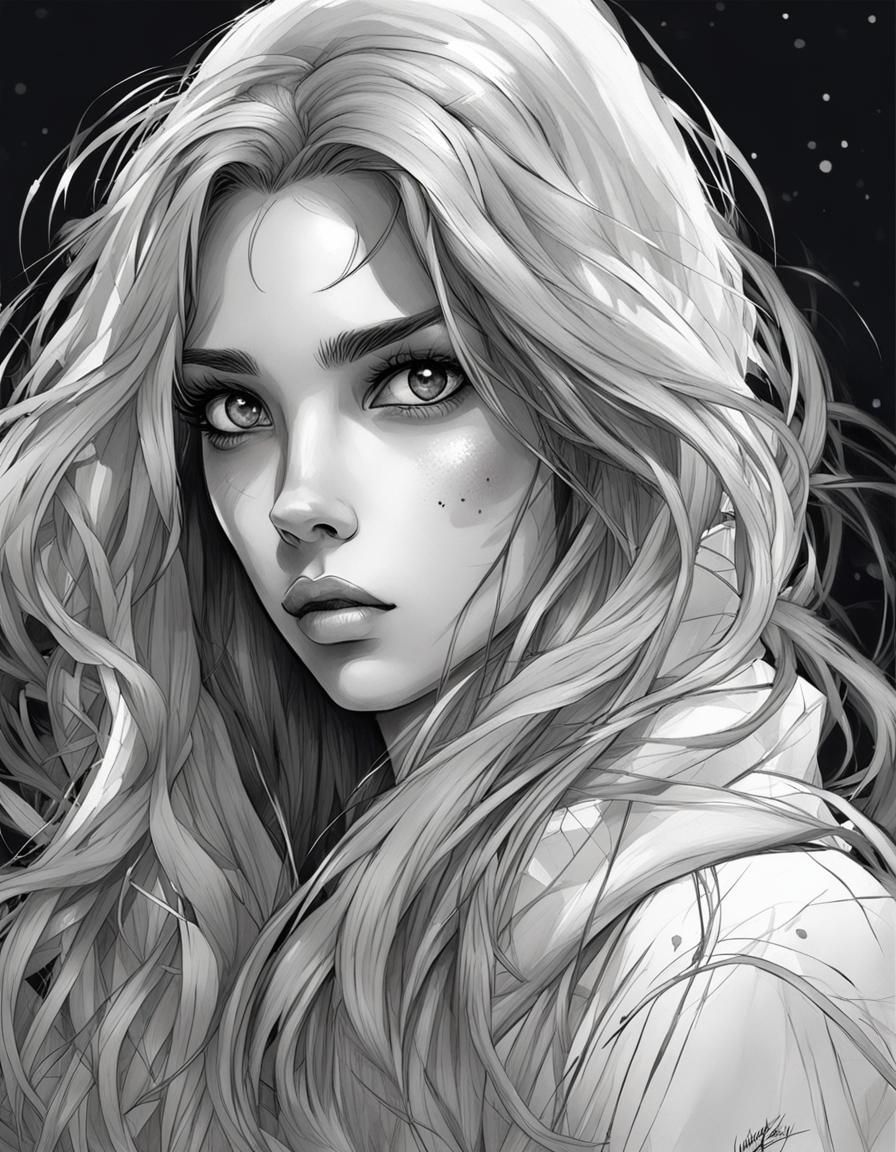 Girl with Long Hair Drawing in Artgerm Style