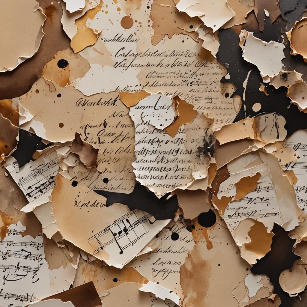 Mixed Media Collage with Coffee Stains and Script