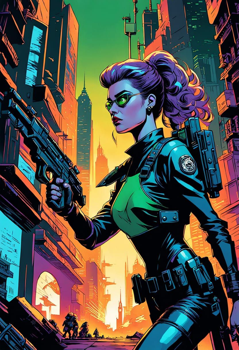 Cyberpunk Officer in a Futuristic Cityscape