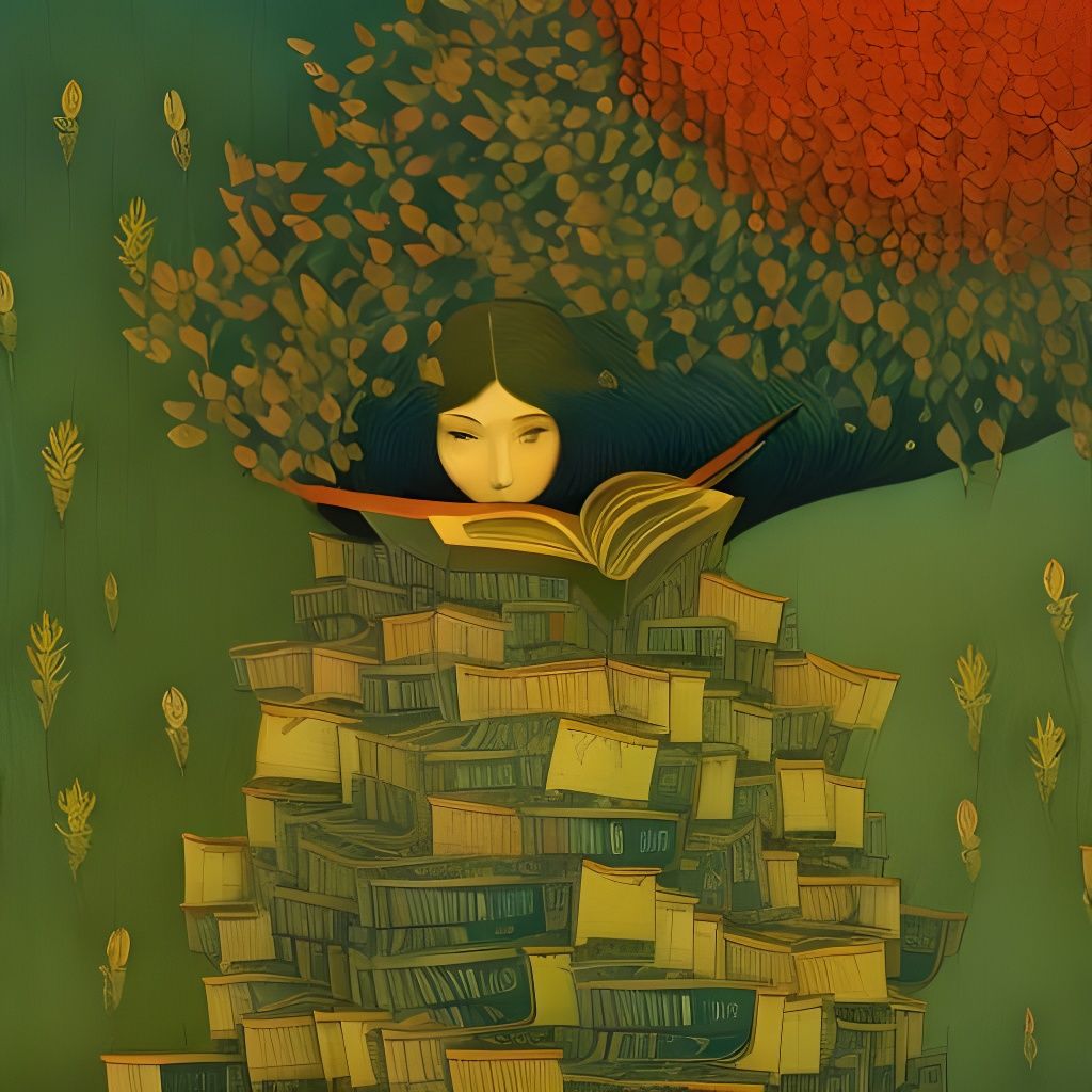 Girl and Books in Collage Style