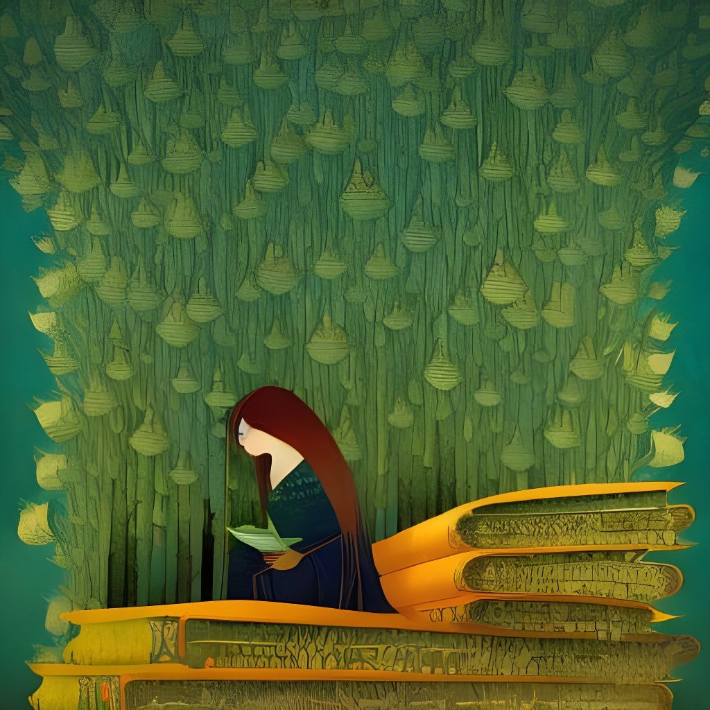 Girl and Books in Vibrant Collage Style