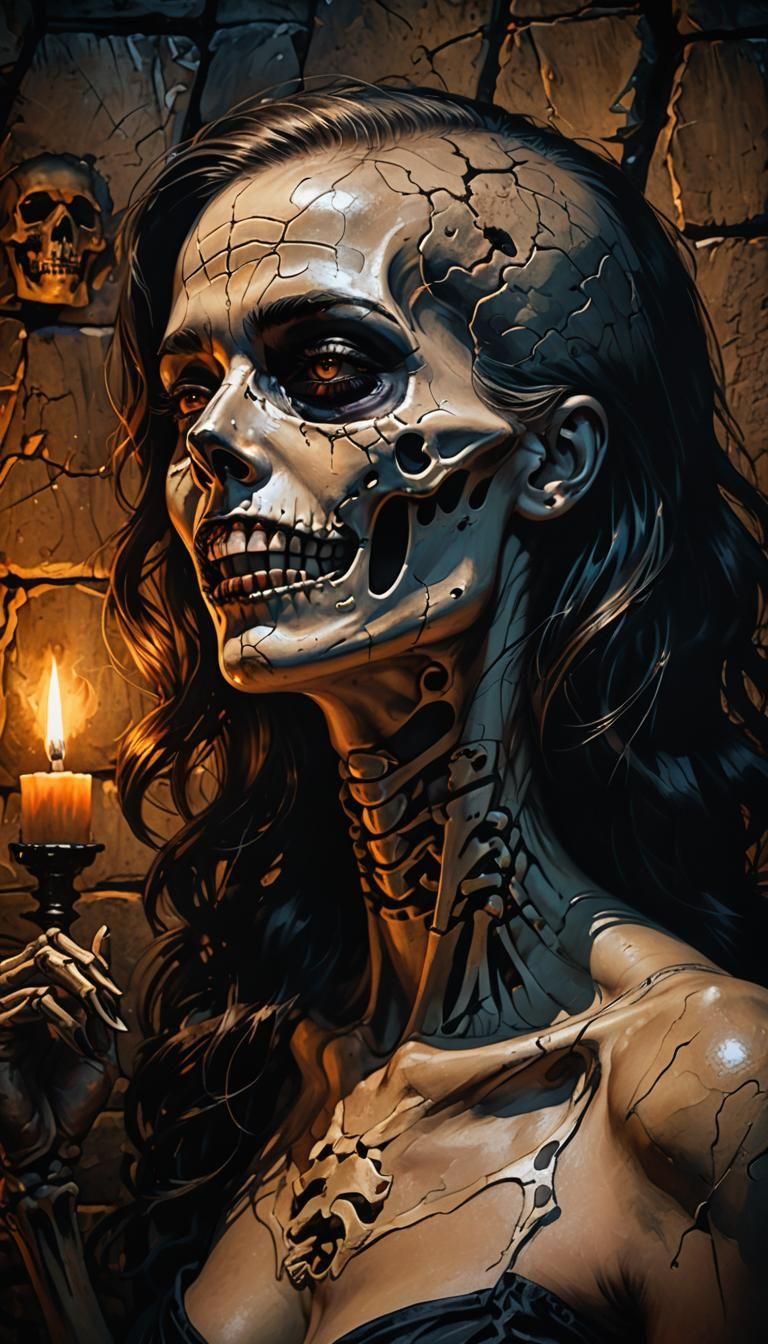 Eerie Pinup Transformation in Dark Fantasy Illustration