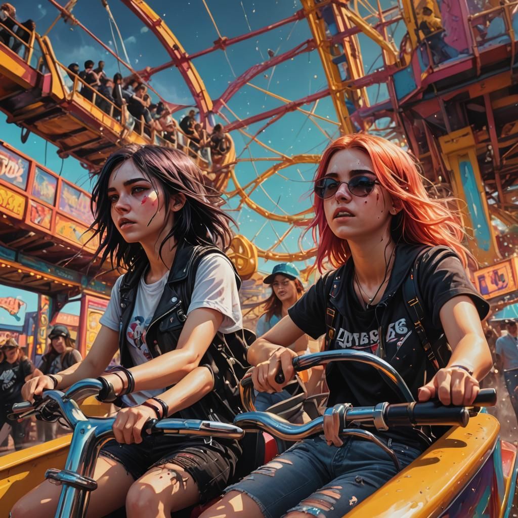 Emo teen girls on rides