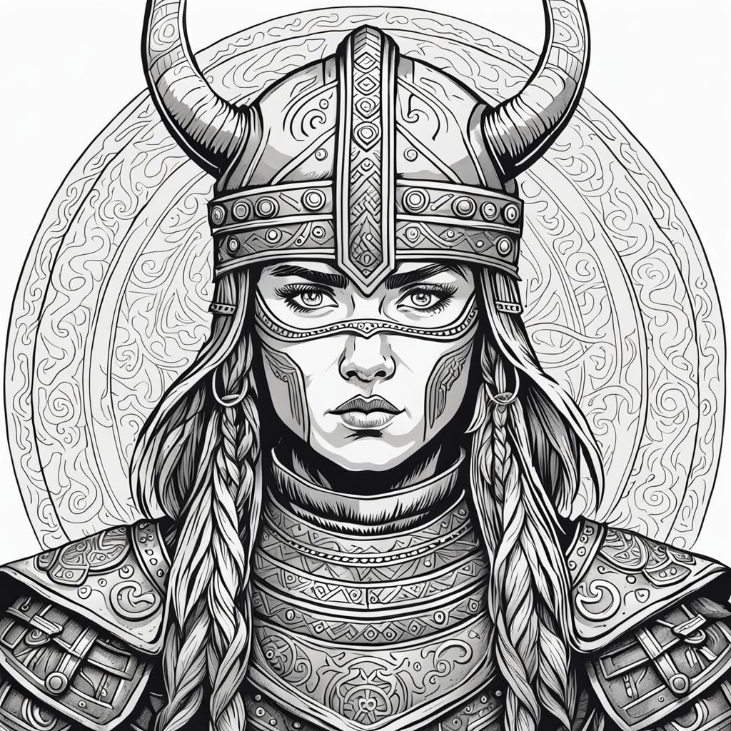 Viking Warrior Woman Line Art