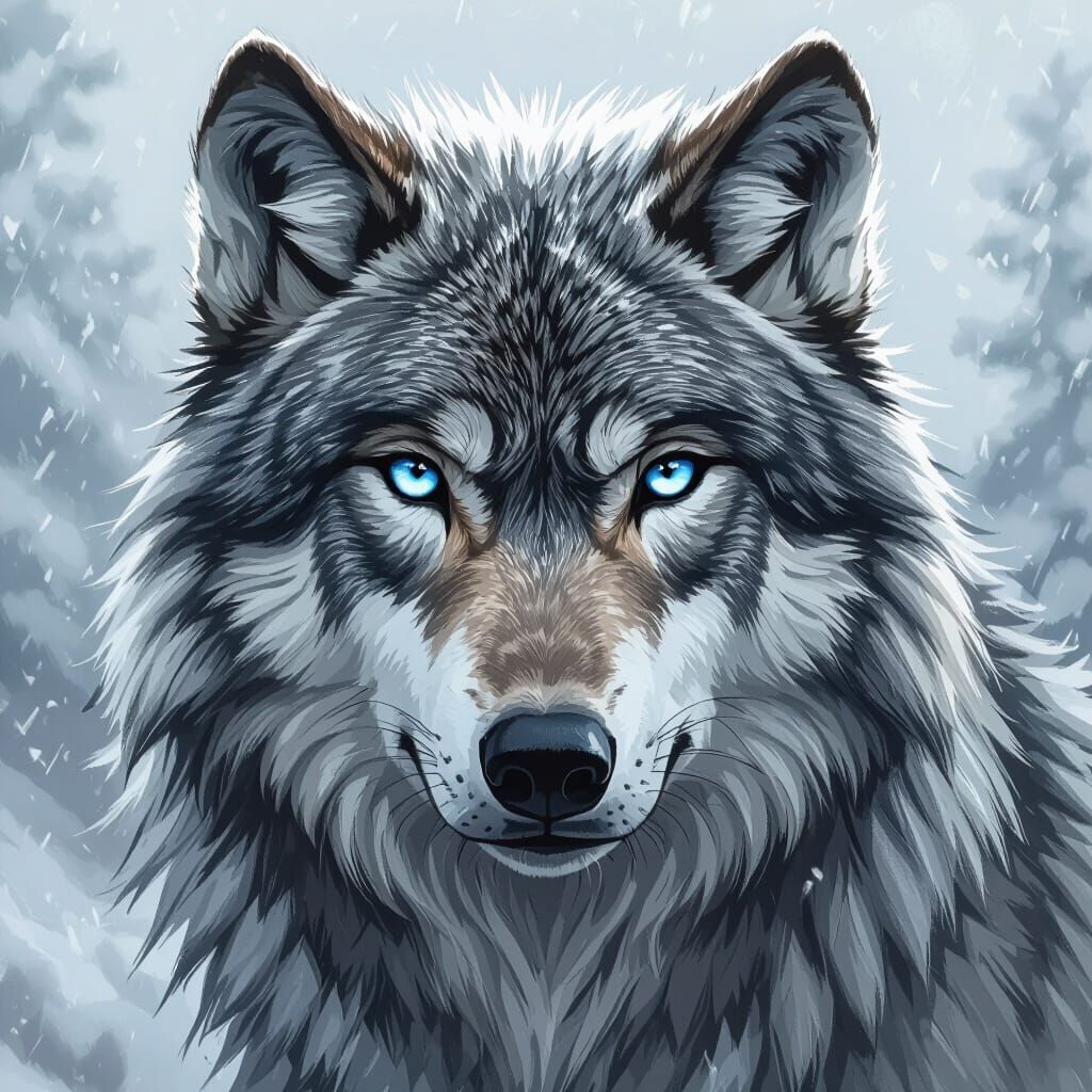 Intense Wolf Portrait with Heterochromatic Eyes