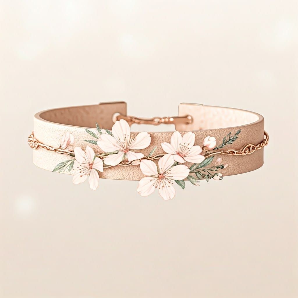 Floral Leather Bracelet in Watercolor Style