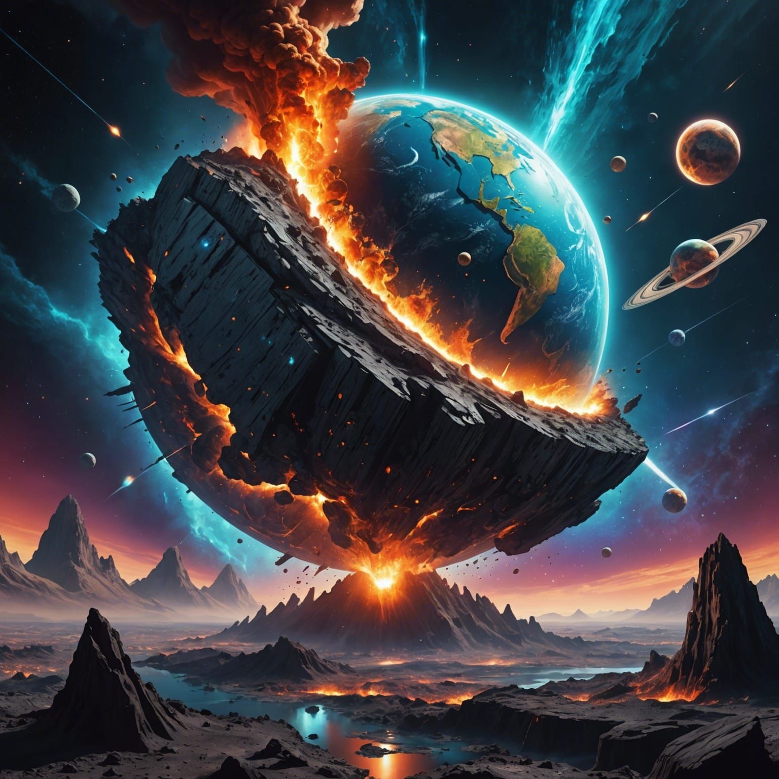 Astral Cosmic Illustration: Asteroid Destroying Earth