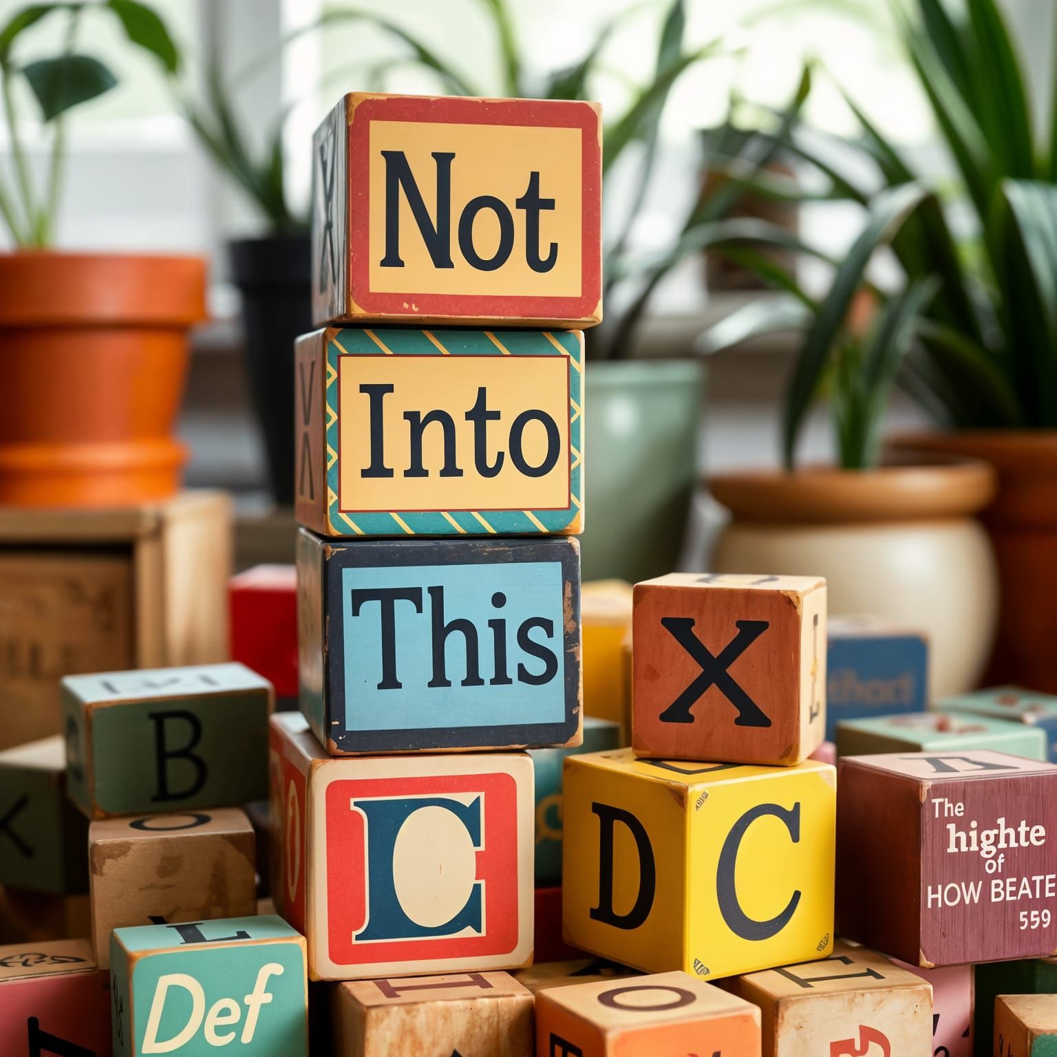 Vintage Boho Cube Toy Display in Filtered Light