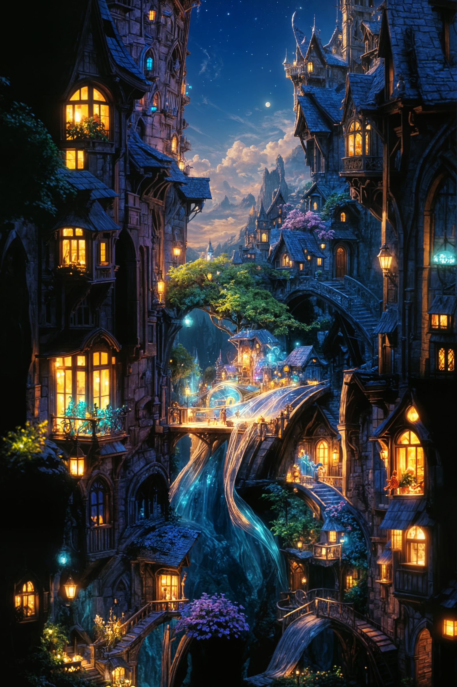 Enchanting Elven Apartments in Neon Fantasy Style