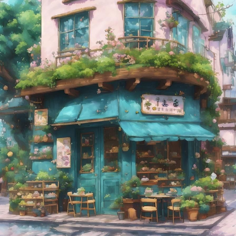 Cozy Café in Studio Ghibli Sketch Style