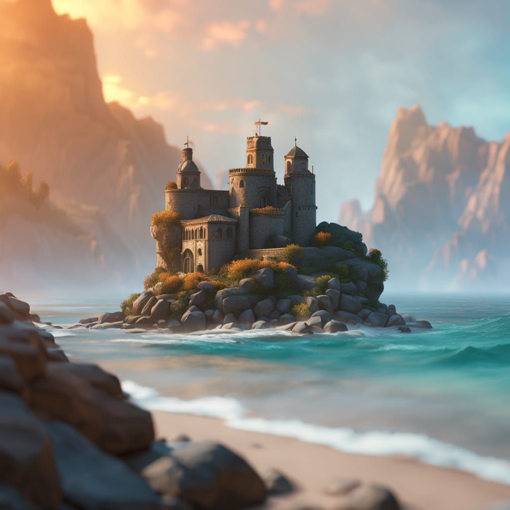 Seaside Ruin in Warm Light: Digital Concept Art