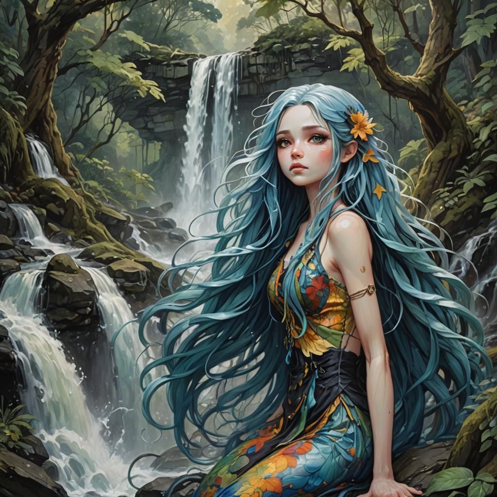 Charming Chibi Water Spirit in Oil Painting Style