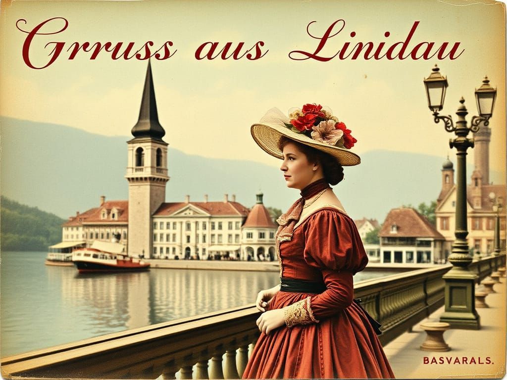 Victorian Lady Postcard in Lindau, Bavaria