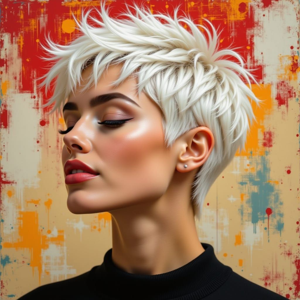 Cubist Portrait with Pixie Cut in Euclidean Style