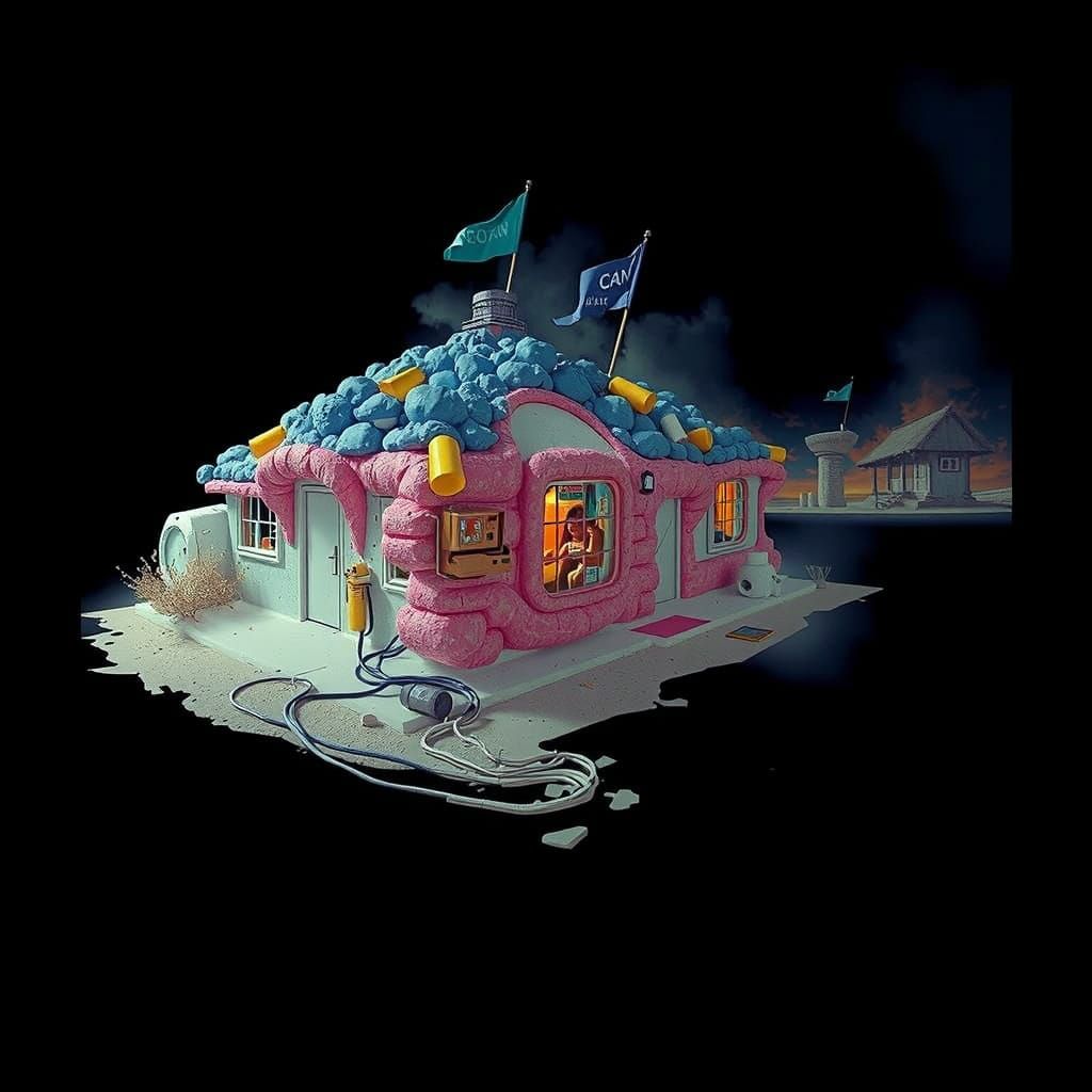 Surreal Renaissance Computer with Mushroom Flags