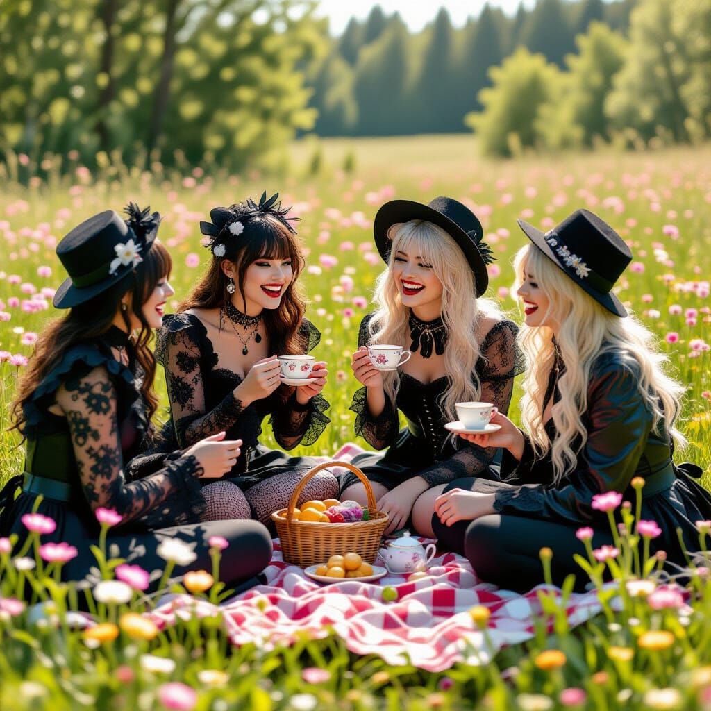 Gothic Friends Enjoying a Cheerful Sunny Picnic