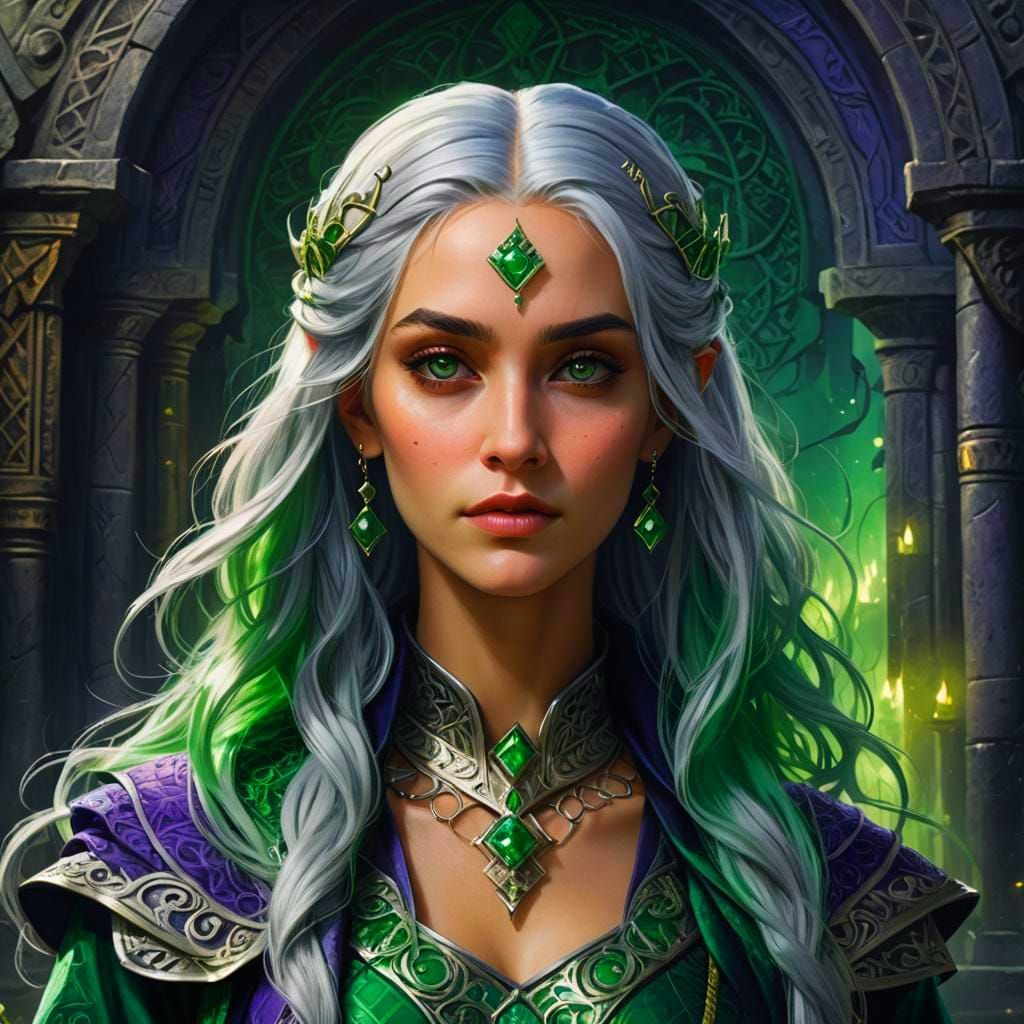 Green and Silver Haired Girl: Fantasy Art