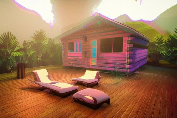 Synthwave Cabin in Neon Retro Style