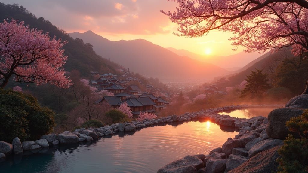 Medieval Japanese Village Basks in Sunset Glow