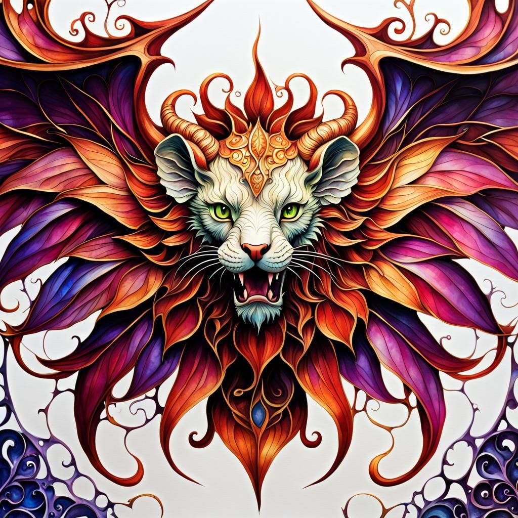 Filigree Manticore with Alcohol Ink and Deep Saturation