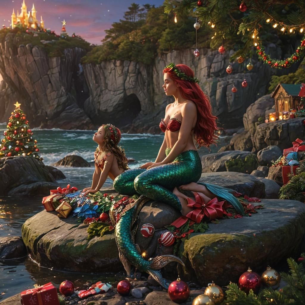 Festive Mermaid Cove in Detailed Matte Painting