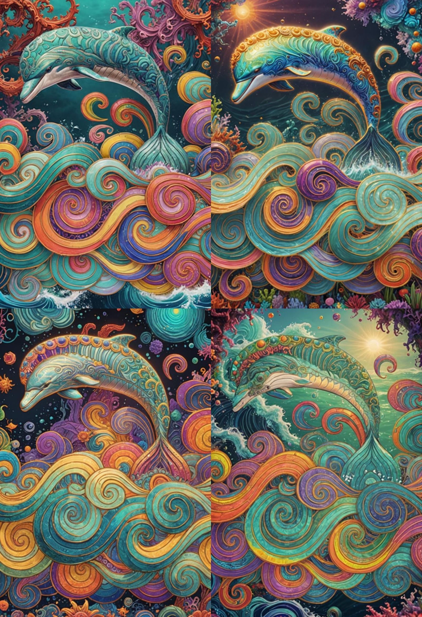 Psychedelic Dolphin in Aquatic Fantasy Landscape