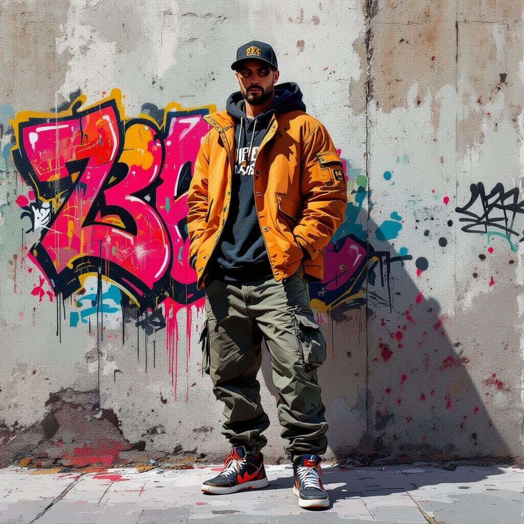 Trendy Streetwear in Gritty Urban Art Style