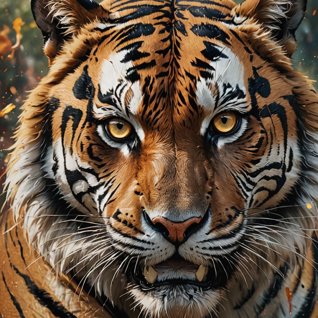 Hyperrealistic Tiger Portrait with Splash Art Background