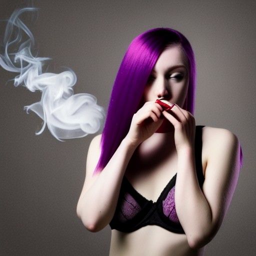 Woman with Purple Hair Crying in the Rain