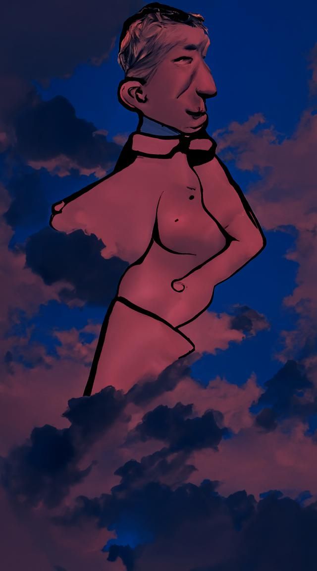 Cell-Shaded Woman with Iridescent Skies, in Hergé Style