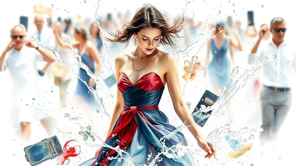 Elegant Woman Dancing in Watercolor Style