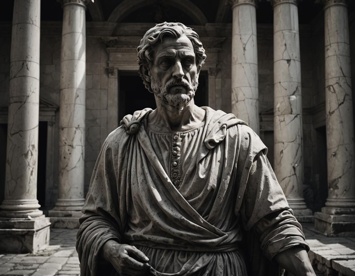 Ancient Philosopher in Marble Courtyard