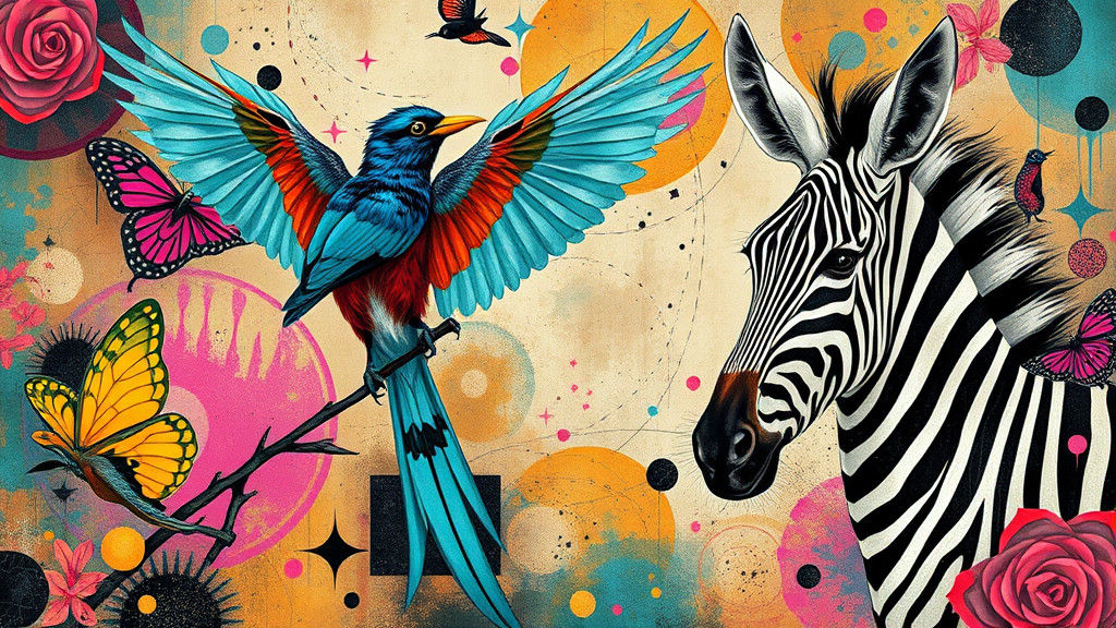 Dreamlike Bird and Zebra in Maximalist Style