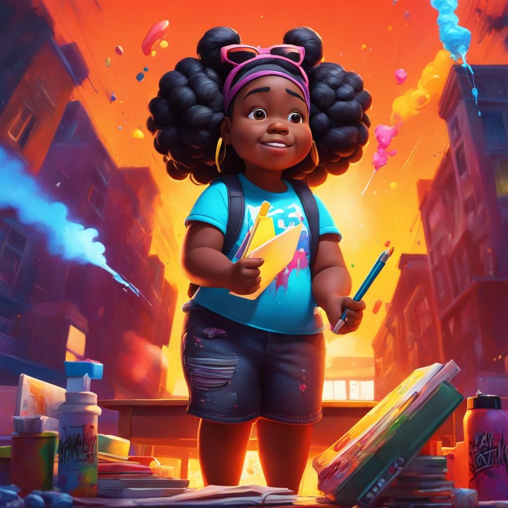 Child Doing Homework in Graffiti Art Style